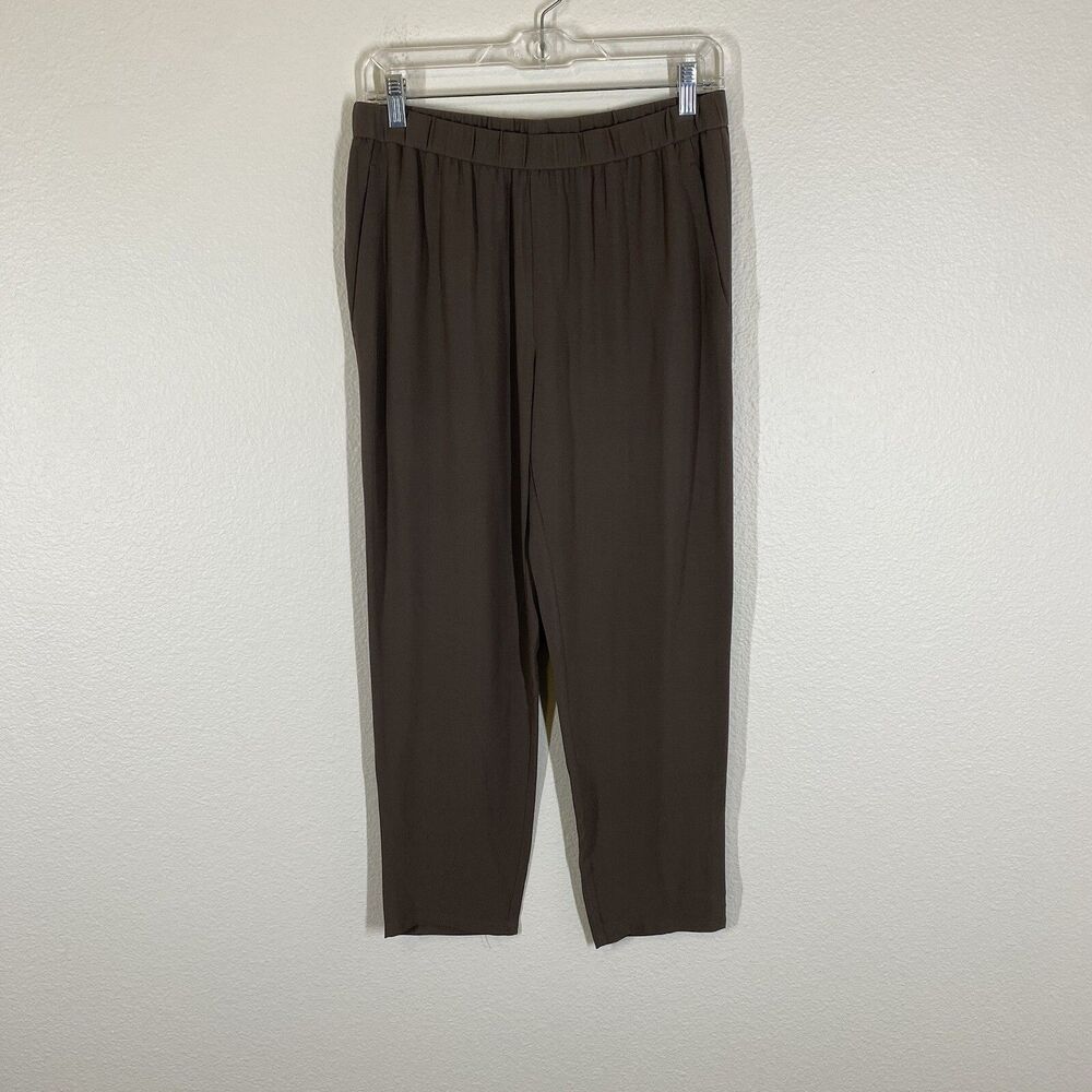 Eileen Fisher 100% Silk Crepe Brown Pull-On Straight Leg Pants Size XS Dressy